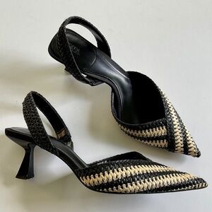ZARA Woven Slingback Heels Black / Cream Size EU 39